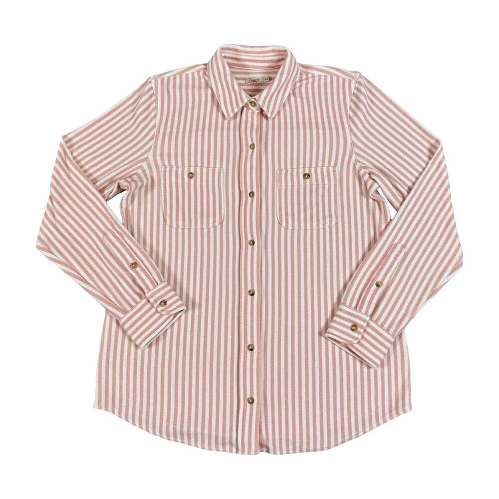 Faherty Womens Pink White Striped Button Up Shirt Coastal Cottage Beach Size M - Picture 1 of 8